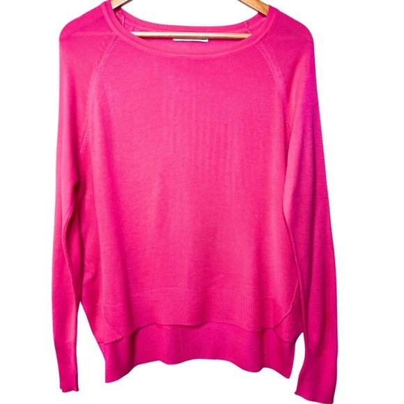 Zara Knit Womens Hot Pink High Low Raglan Sleeve Sweater Womens Medium Fuchsia - Picture 2 of 8